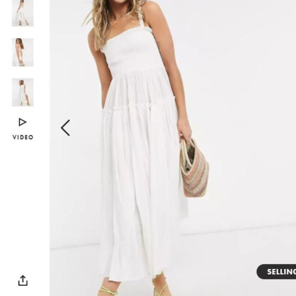 ASOS DESIGN cami midi sundress with raw edges in white